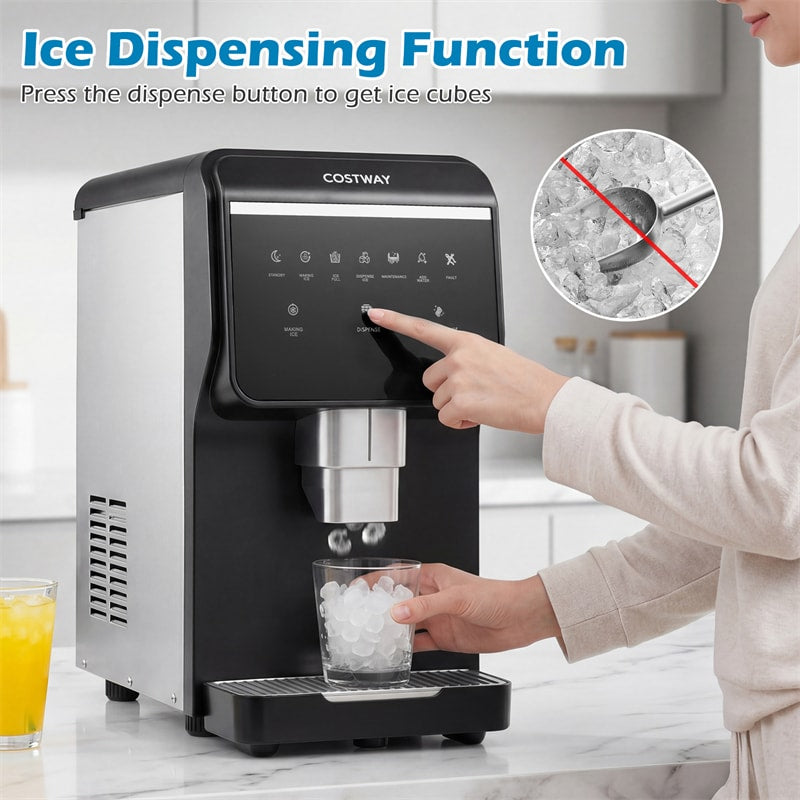 80 LBS/24H Nugget Ice Maker Countertop, Self-Dispensing Chewable Pellet Ice Machine with 7.5 LBS Storage & Auto Cleaning for Home Office Party RVs