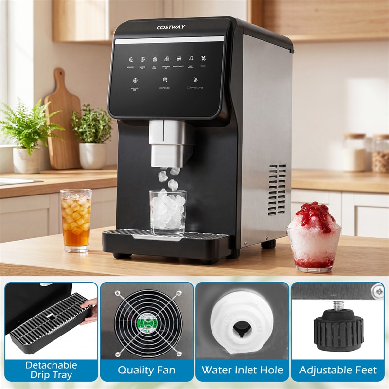 80 LBS/24H Nugget Ice Maker Countertop, Self-Dispensing Chewable Pellet Ice Machine with 7.5 LBS Storage & Auto Cleaning for Home Office Party RVs