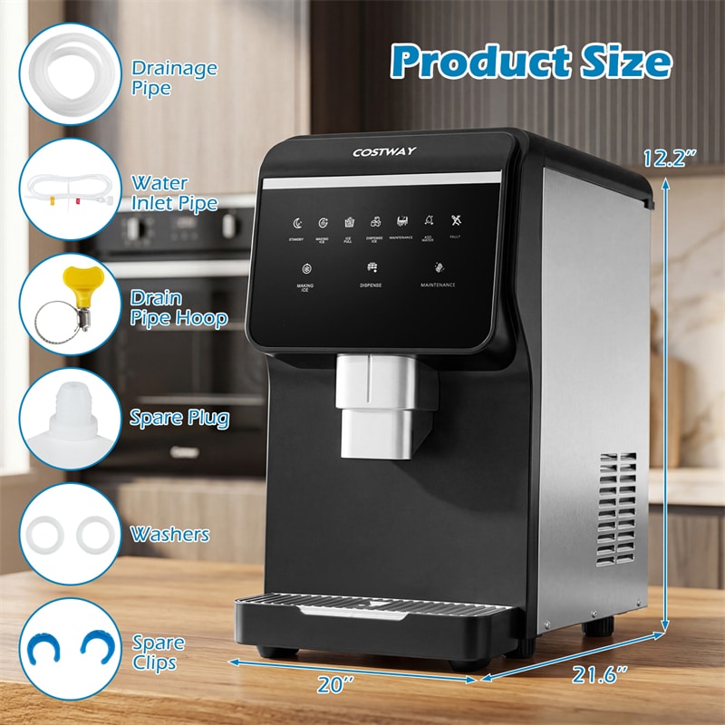 80 LBS/24H Nugget Ice Maker Countertop, Self-Dispensing Chewable Pellet Ice Machine with 7.5 LBS Storage & Auto Cleaning for Home Office Party RVs