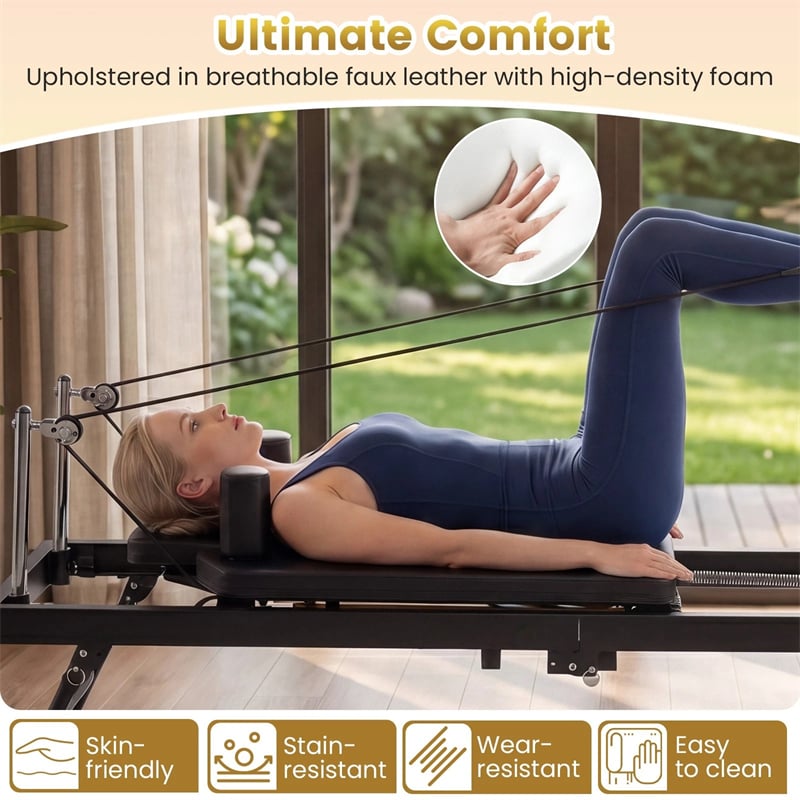 Foldable Pilates Reformer Machine for Home Gym, 84" Professional Pilates Equipment w/ Jump Board & Dual Resistance System, All Levels, 660lbs Capacity