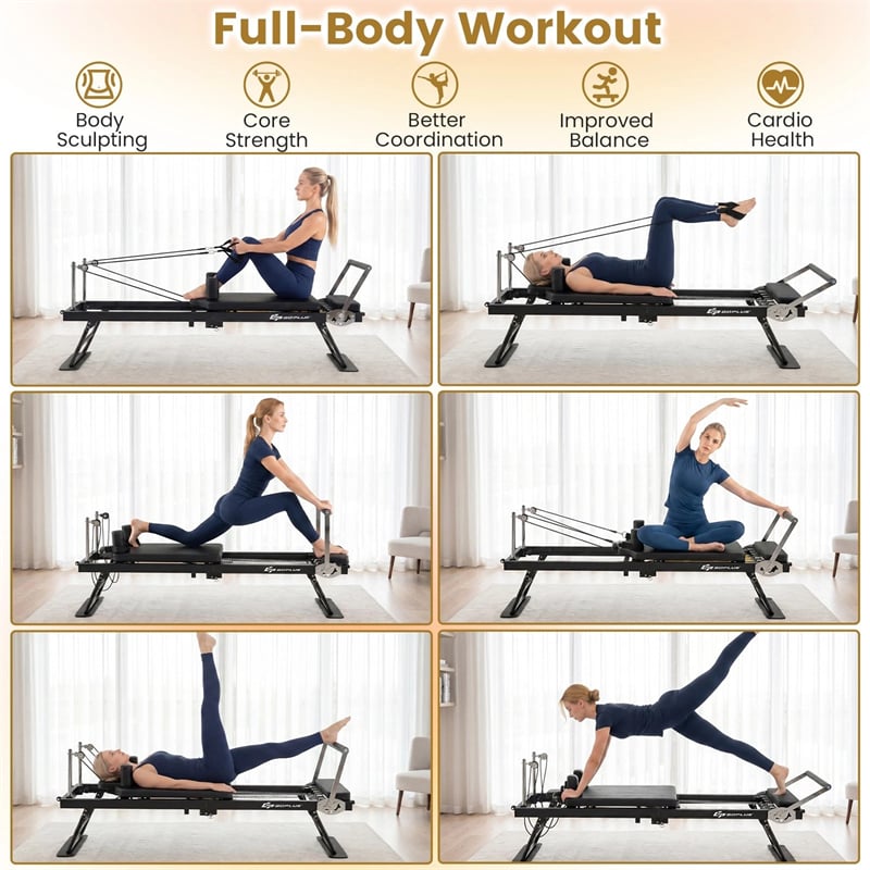 Foldable Pilates Reformer Machine for Home Gym, 84" Professional Pilates Equipment w/ Jump Board & Dual Resistance System, All Levels, 660lbs Capacity