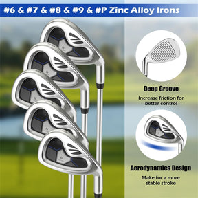 Men's Complete Golf Club Set, 9 Piece Right Handed Golf Club Package Set with 460cc Driver, Fairway Wood, Hybrid, Irons, Putter & 3 Head Covers