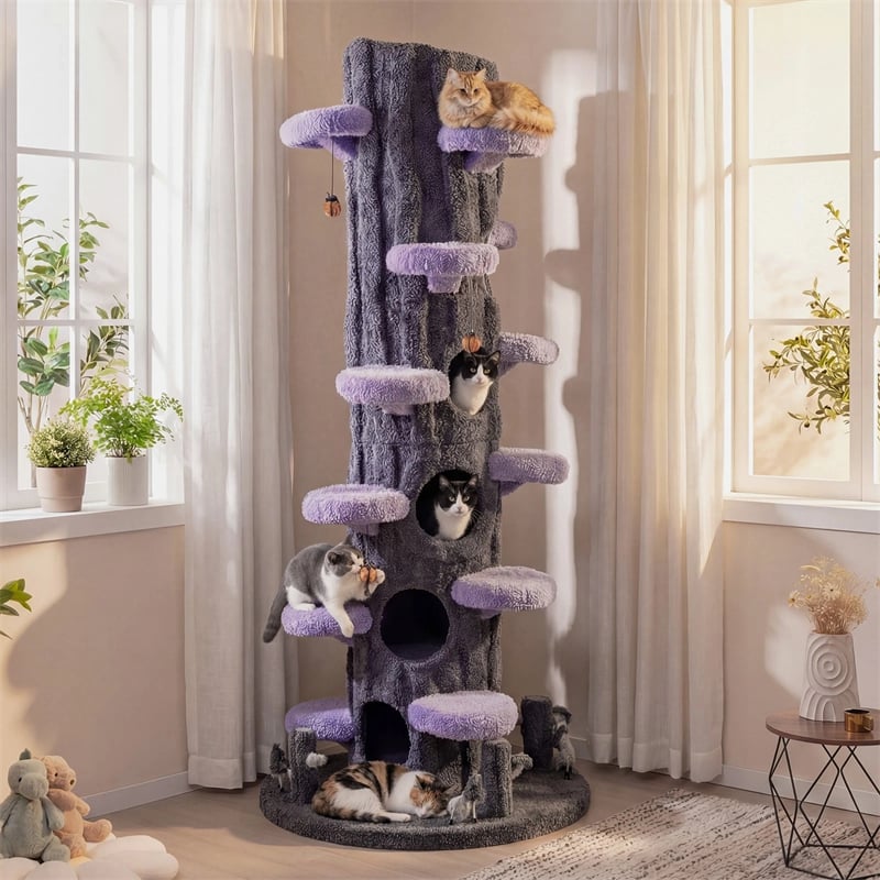 90.5" Tall Luxury Simulation Cat Tree, Modern Realistic Multi-Level Cat Tower w/ 5 Condos & Sisal Scratch Pad, Large Lifelike Indoor Cat Tree