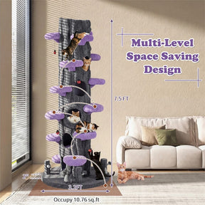 90.5" Tall Luxury Simulation Cat Tree, Modern Realistic Multi-Level Cat Tower w/ 5 Condos & Sisal Scratch Pad, Large Lifelike Indoor Cat Tree