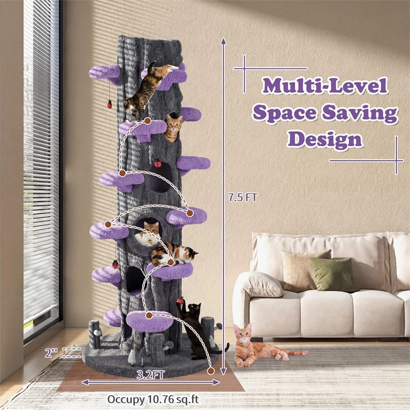 90.5" Tall Luxury Simulation Cat Tree, Modern Realistic Multi-Level Cat Tower w/ 5 Condos & Sisal Scratch Pad, Large Lifelike Indoor Cat Tree