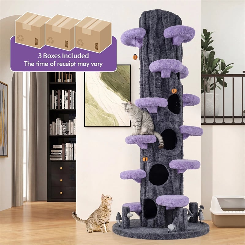 90.5" Tall Luxury Simulation Cat Tree, Modern Realistic Multi-Level Cat Tower w/ 5 Condos & Sisal Scratch Pad, Large Lifelike Indoor Cat Tree