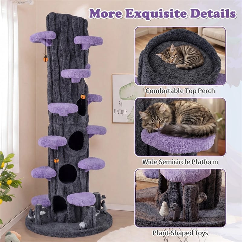 90.5" Tall Luxury Simulation Cat Tree, Modern Realistic Multi-Level Cat Tower w/ 5 Condos & Sisal Scratch Pad, Large Lifelike Indoor Cat Tree