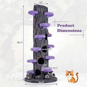 90.5" Tall Luxury Simulation Cat Tree, Modern Realistic Multi-Level Cat Tower w/ 5 Condos & Sisal Scratch Pad, Large Lifelike Indoor Cat Tree