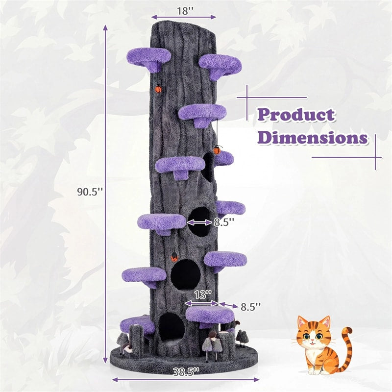 90.5" Tall Luxury Simulation Cat Tree, Modern Realistic Multi-Level Cat Tower w/ 5 Condos & Sisal Scratch Pad, Large Lifelike Indoor Cat Tree