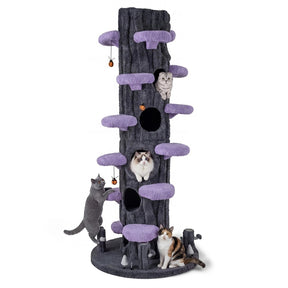 90.5" Tall Luxury Simulation Cat Tree, Modern Realistic Multi-Level Cat Tower w/ 5 Condos & Sisal Scratch Pad, Large Lifelike Indoor Cat Tree