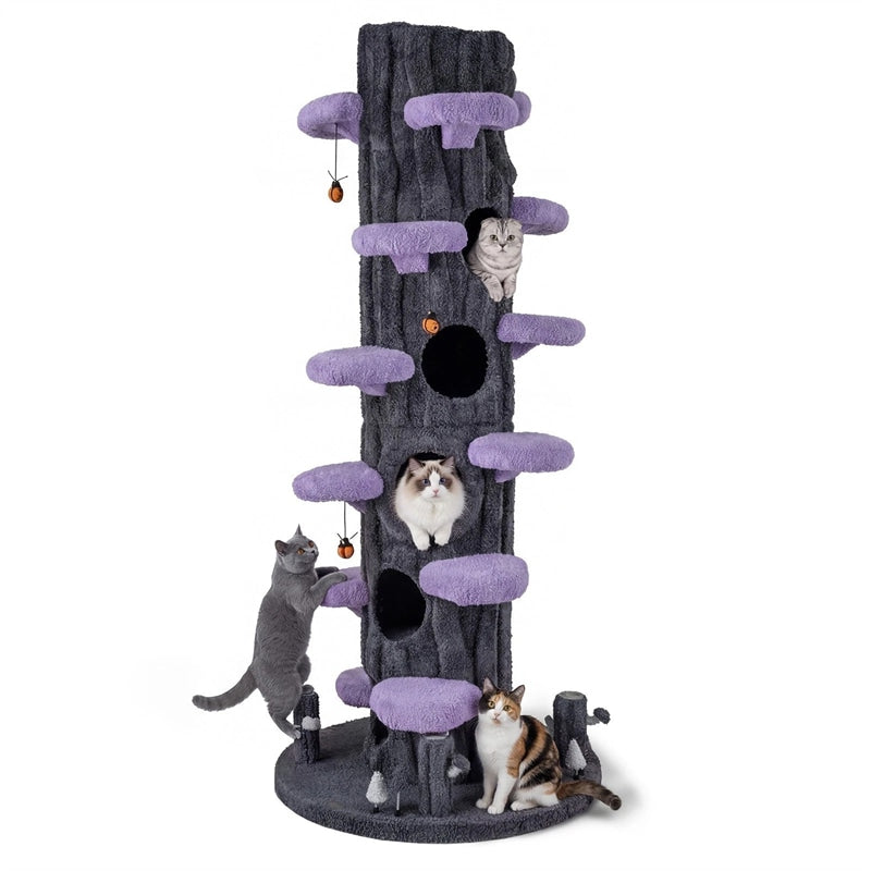 90.5" Tall Luxury Simulation Cat Tree, Modern Realistic Multi-Level Cat Tower w/ 5 Condos & Sisal Scratch Pad, Large Lifelike Indoor Cat Tree