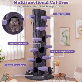 90.5" Tall Luxury Simulation Cat Tree, Modern Realistic Multi-Level Cat Tower w/ 5 Condos & Sisal Scratch Pad, Large Lifelike Indoor Cat Tree