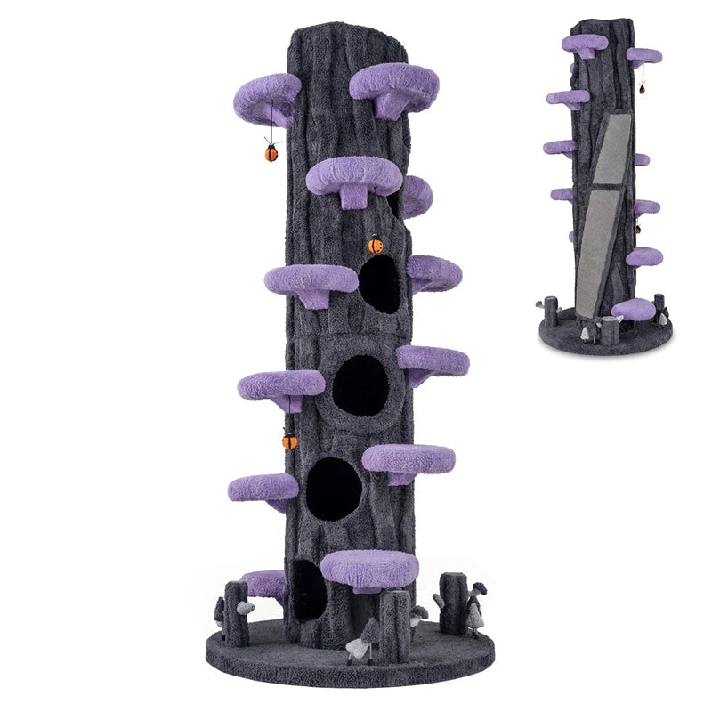 90.5" Tall Luxury Simulation Cat Tree, Modern Realistic Multi-Level Cat Tower w/ 5 Condos & Sisal Scratch Pad, Large Lifelike Indoor Cat Tree