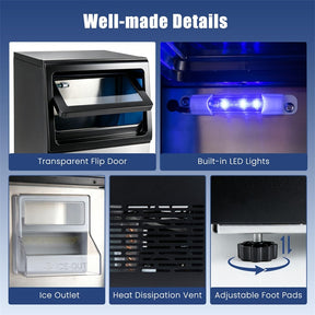 90 LBS/24H Commercial Nugget Ice Maker, Undercounter Chewable Pellet Sonic Ice Machine with Self-Cleaning & 10 LBS Storage for Office, Bar, Cafe
