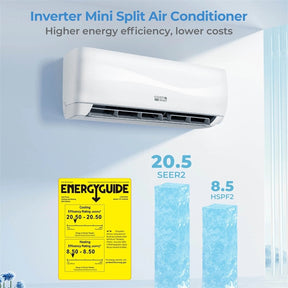 9100 BTU Mini Split Air Conditioner & Heater, Inverter Ductless AC Heat Pump System, Full Installation Kit, Cools up to 450 Sq Ft