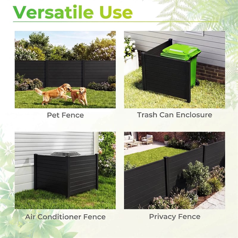 Air Conditioner Fence 2/4 Panels, 48"W x 38"H No-Dig Outdoor Privacy Screen Trash Can Enclosure w/ Stakes, Vinyl Garden Picket Fence