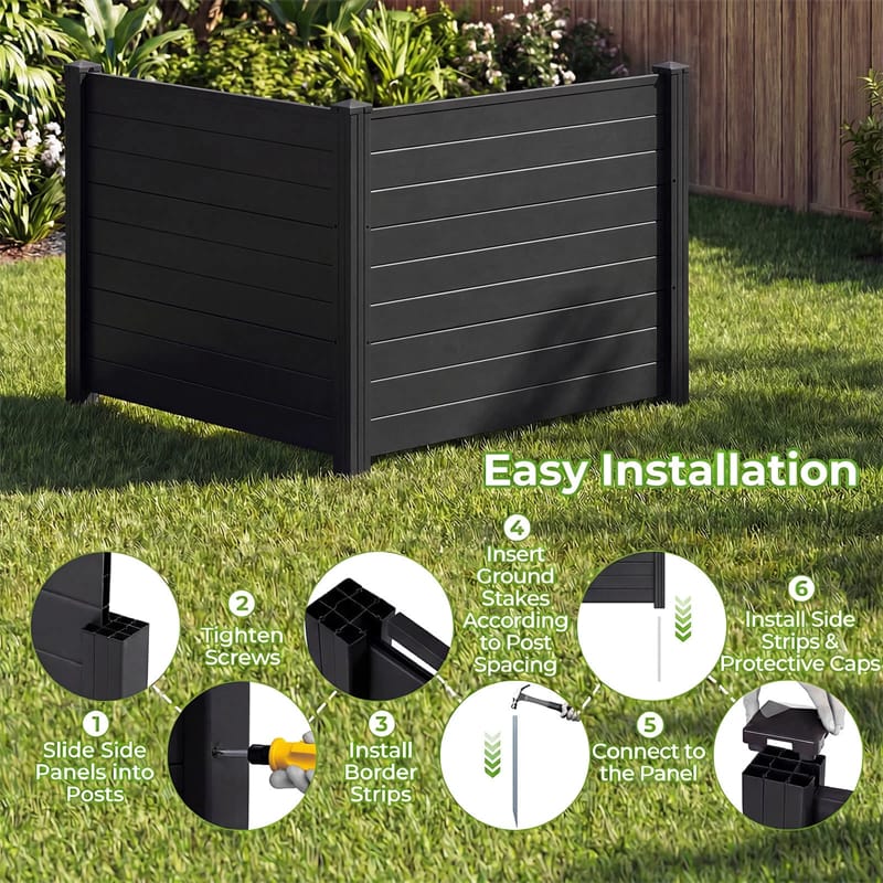 Air Conditioner Fence 2/4 Panels, 48"W x 38"H No-Dig Outdoor Privacy Screen Trash Can Enclosure w/ Stakes, Vinyl Garden Picket Fence