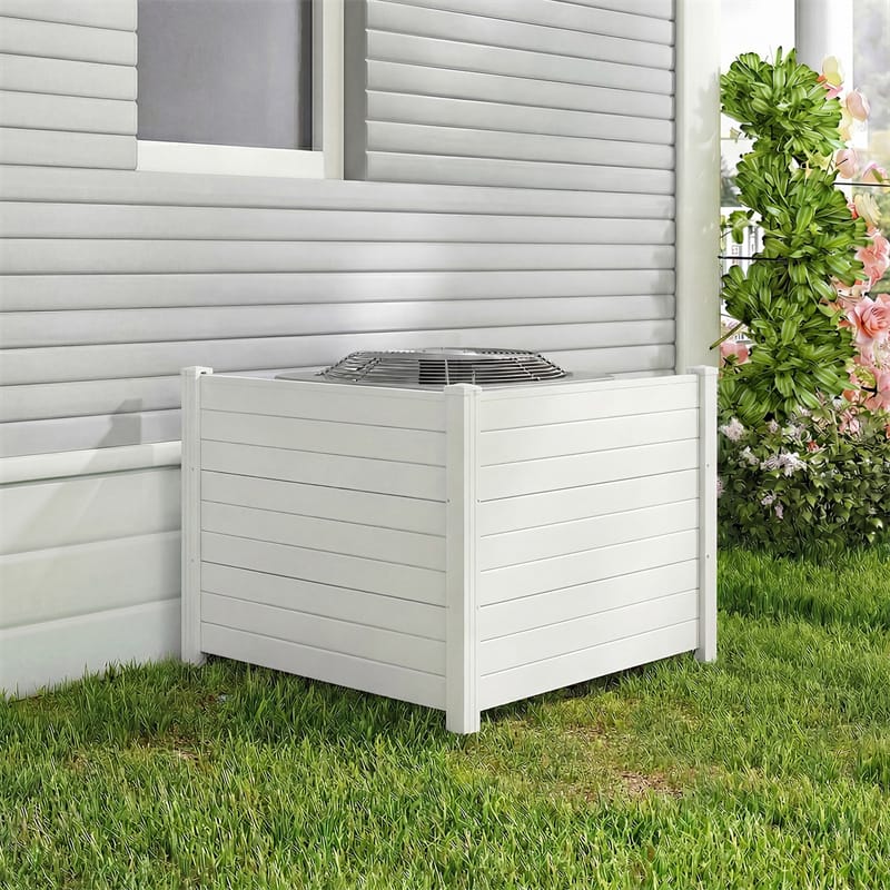 Air Conditioner Fence 2/4 Panels, 48"W x 38"H No-Dig Outdoor Privacy Screen Trash Can Enclosure w/ Stakes, Vinyl Garden Picket Fence