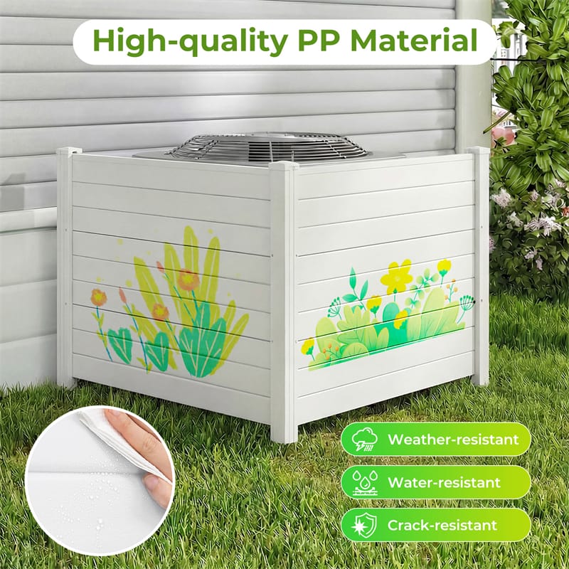 Air Conditioner Fence 2/4 Panels, 48"W x 38"H No-Dig Outdoor Privacy Screen Trash Can Enclosure w/ Stakes, Vinyl Garden Picket Fence