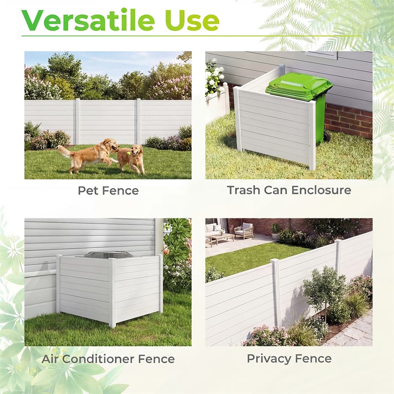 Air Conditioner Fence 2/4 Panels, 48"W x 38"H No-Dig Outdoor Privacy Screen Trash Can Enclosure w/ Stakes, Vinyl Garden Picket Fence