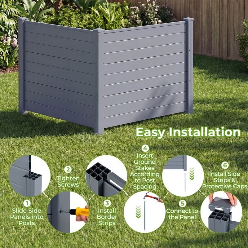 Air Conditioner Fence 2/4 Panels, 48"W x 38"H No-Dig Outdoor Privacy Screen Trash Can Enclosure w/ Stakes, Vinyl Garden Picket Fence