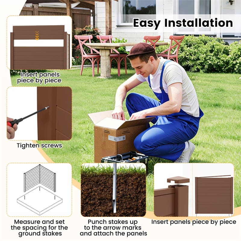 Outdoor Privacy Screen 2/4 Panels, 48"W x 48"H No-Dig Decorative Air Conditioner Fence & Trash Can Enclosure with 3 Metal Stakes