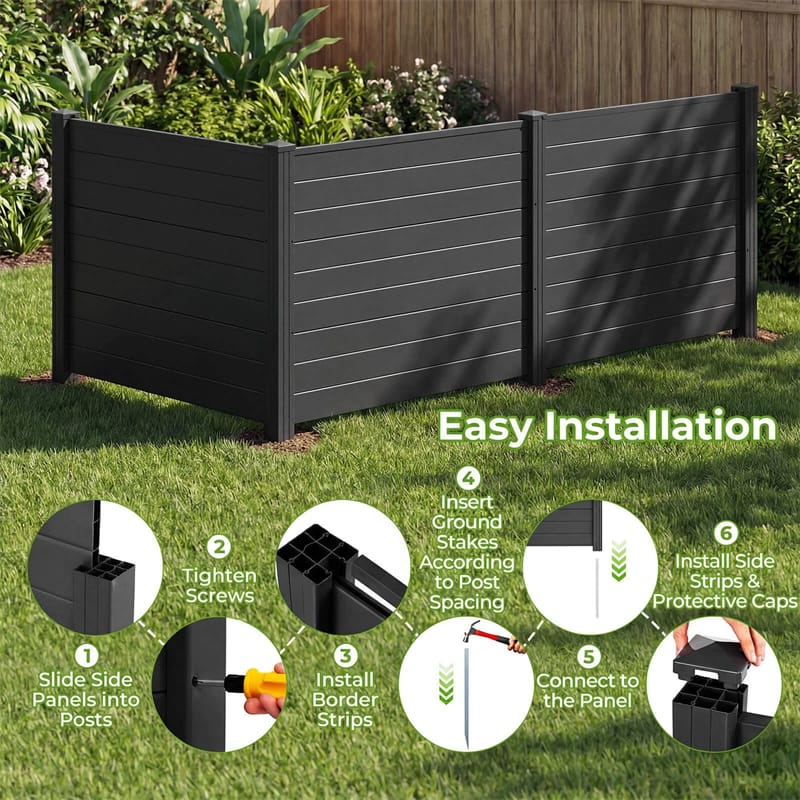 No-Dig Air Conditioner Fence 3/6 Panels, 48"x38" Outdoor Privacy Screen Trash Can Enclosure Decorative Garden Fence w/ Metal Stakes