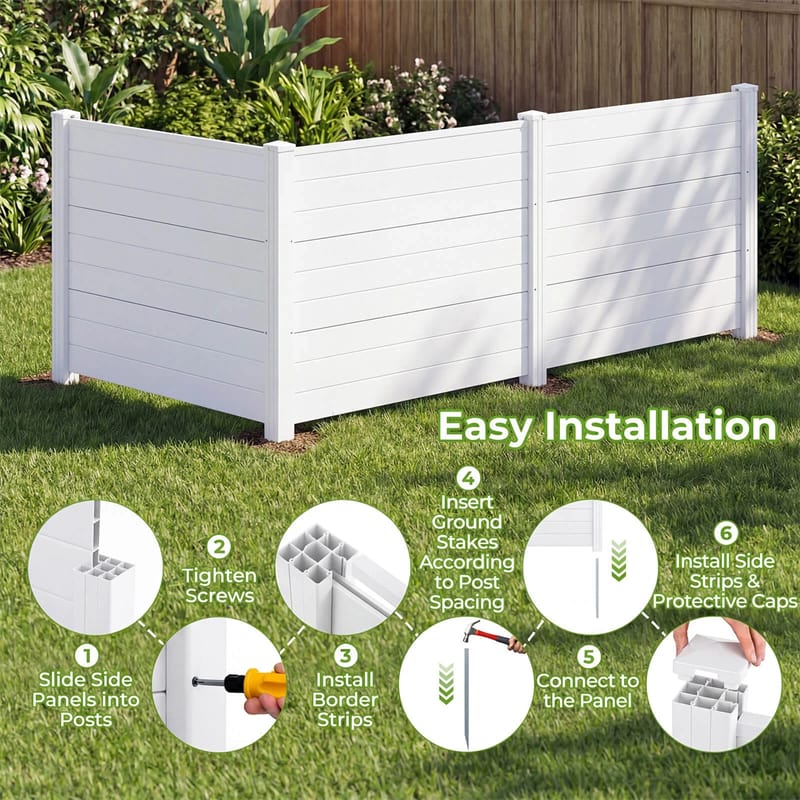 No-Dig Air Conditioner Fence 3/6 Panels, 48"x38" Outdoor Privacy Screen Trash Can Enclosure Decorative Garden Fence w/ Metal Stakes