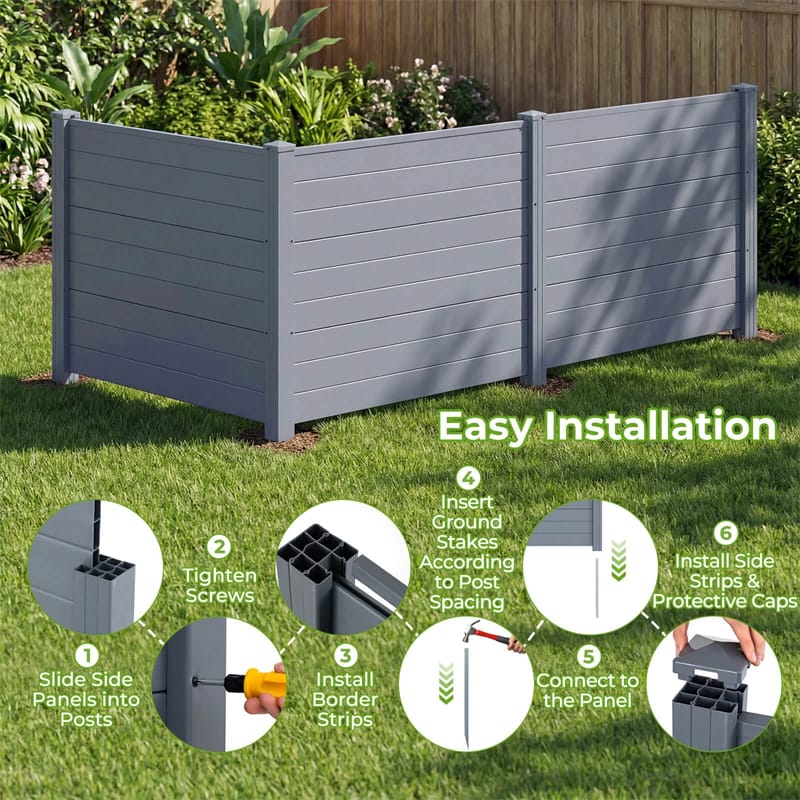 No-Dig Air Conditioner Fence 3/6 Panels, 48"x38" Outdoor Privacy Screen Trash Can Enclosure Decorative Garden Fence w/ Metal Stakes