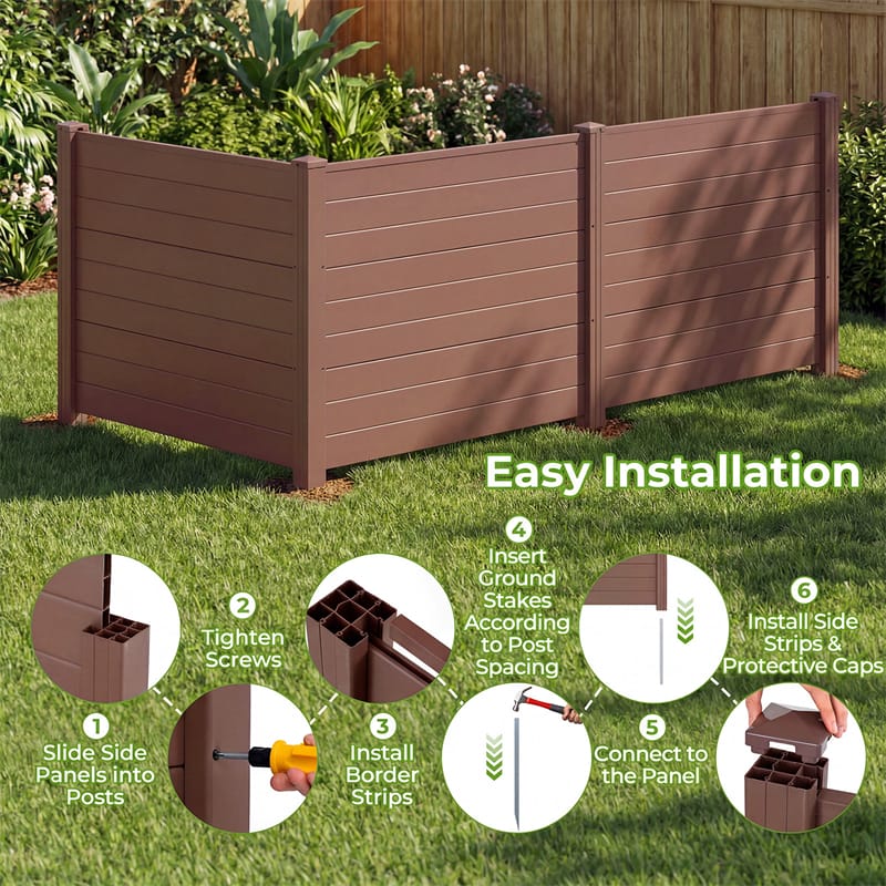 No-Dig Air Conditioner Fence 3/6 Panels, 48"x38" Outdoor Privacy Screen Trash Can Enclosure Decorative Garden Fence w/ Metal Stakes