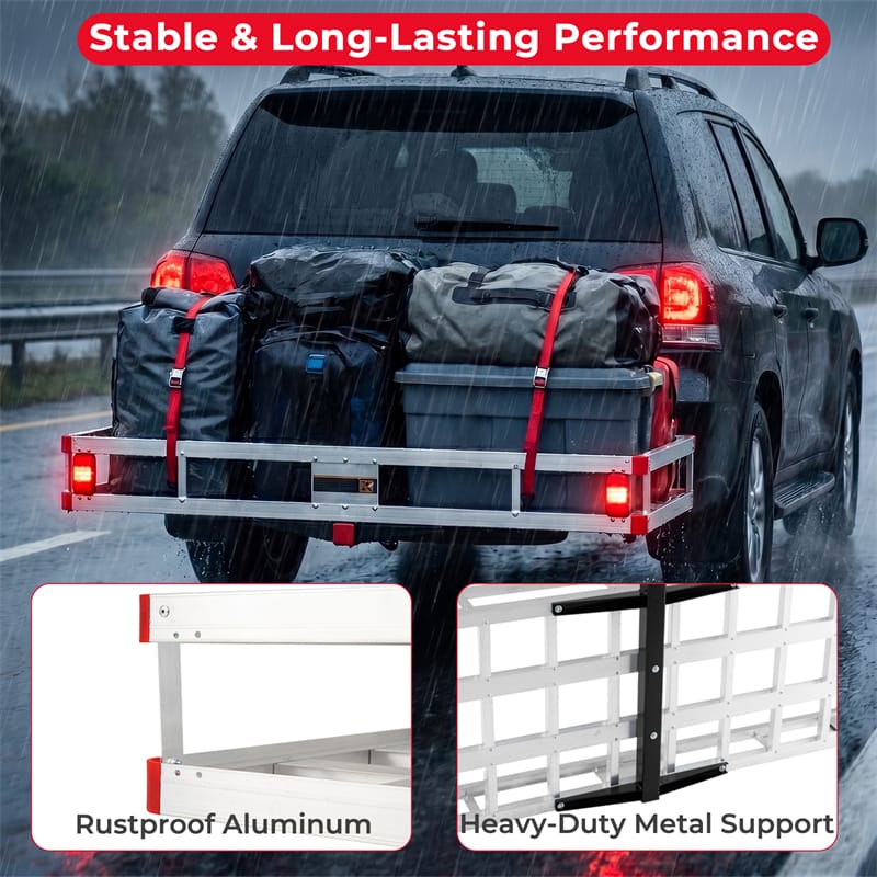 60"x34" Aluminum Hitch Cargo Carrier with 9" High Side Rails, 500 lbs Capacity Luggage Basket Fits 2" Receiver for SUV & Truck, w/ Straps & Reflectors