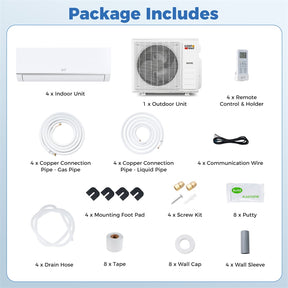 Blast Pro 38000 BTU 4-Zone Mini Split Air Conditioner with Heat Pump, 20 SEER2 WiFi Ductless Inverter Split AC w/ Pre-Charged & Line Set