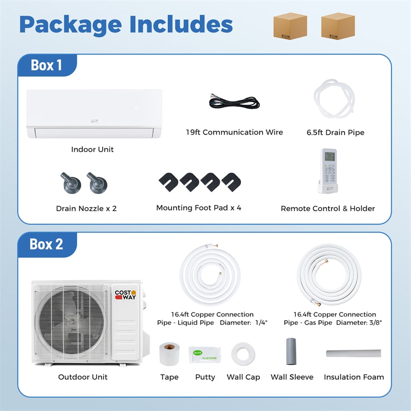 Blast Pro 9000 BTU Wifi Enabled Mini Split Air Conditioner & Heater, Inverter Ductless AC & Heat Pump System with Installation Kit