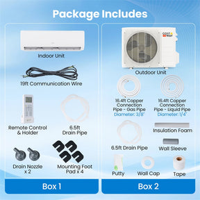 EcoGuard 12000 BTU Mini Split Air Conditioner & Heater, Wifi Inverter Ductless AC w/ Heat Pump & Installation Kit, Cools 750 Sq. Ft