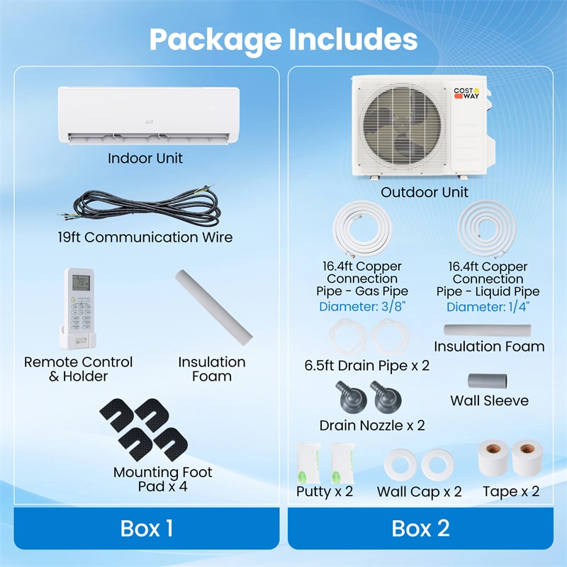 EcoGuard 18000 BTU WiFi Mini Split Air Conditioner & Heater, 21 SEER2 208-230V Inverter Ductless AC & Heat Pump w/ Installation Kit, Cools 1250 Sq. Ft