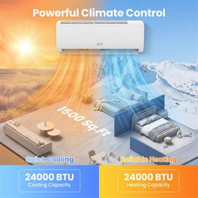 EcoGuard 24000 BTU WiFi Mini Split Air Conditioner & Heater, 21 SEER2 208-230V Inverter Ductless AC & Heat Pump w/ Installation Kit, Cools 1500 Sq. Ft