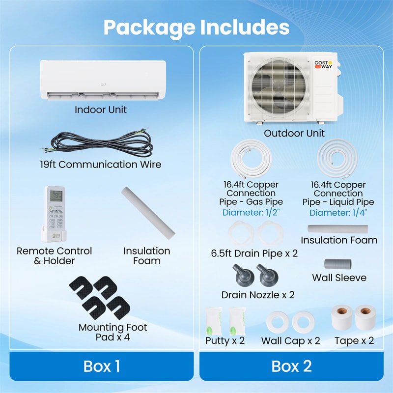EcoGuard 24000 BTU WiFi Mini Split Air Conditioner & Heater, 21 SEER2 208-230V Inverter Ductless AC & Heat Pump w/ Installation Kit, Cools 1500 Sq. Ft