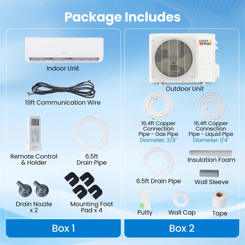EcoGuard 9000 BTU Mini Split Air Conditioner & Heater, Wifi Inverter Ductless AC with Heat Pump Cools 450 Sq. Ft, Installation Kit