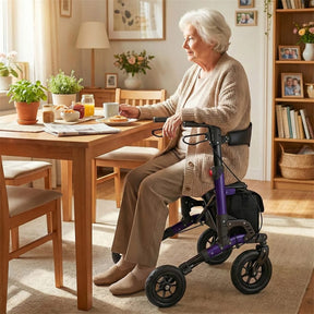 Rollator Walker for Seniors, Folding Rolling Walker w/ Seat, Mesh Backrest, Spring Suspension, 9.5" Large Wheels, Cane Holder & Bag, 300lb Max