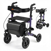 Rollator Walker for Seniors, Folding Rolling Walker w/ Seat, Mesh Backrest, Spring Suspension, 9.5" Large Wheels, Cane Holder & Bag, 300lb Max