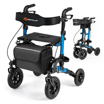 Rollator Walker for Seniors, Folding Rolling Walker w/ Seat, Mesh Backrest, Spring Suspension, 9.5" Large Wheels, Cane Holder & Bag, 300lb Max