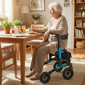 Rollator Walker for Seniors, Folding Rolling Walker w/ Seat, Mesh Backrest, Spring Suspension, 9.5" Large Wheels, Cane Holder & Bag, 300lb Max