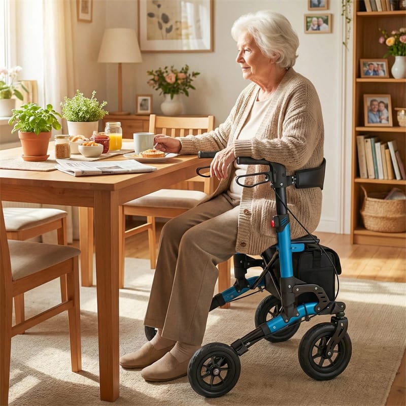 Rollator Walker for Seniors, Folding Rolling Walker w/ Seat, Mesh Backrest, Spring Suspension, 9.5" Large Wheels, Cane Holder & Bag, 300lb Max