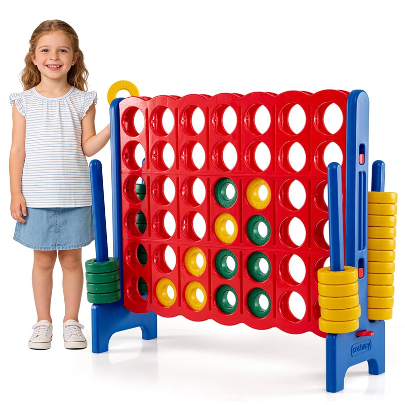 Giant 4-in-a-Row Game Set, 3.5FT Jumbo 4-to-Score Connect Game w/ 42 Rings & Quick-Release Slider, Indoor Outdoor Family Yard Game