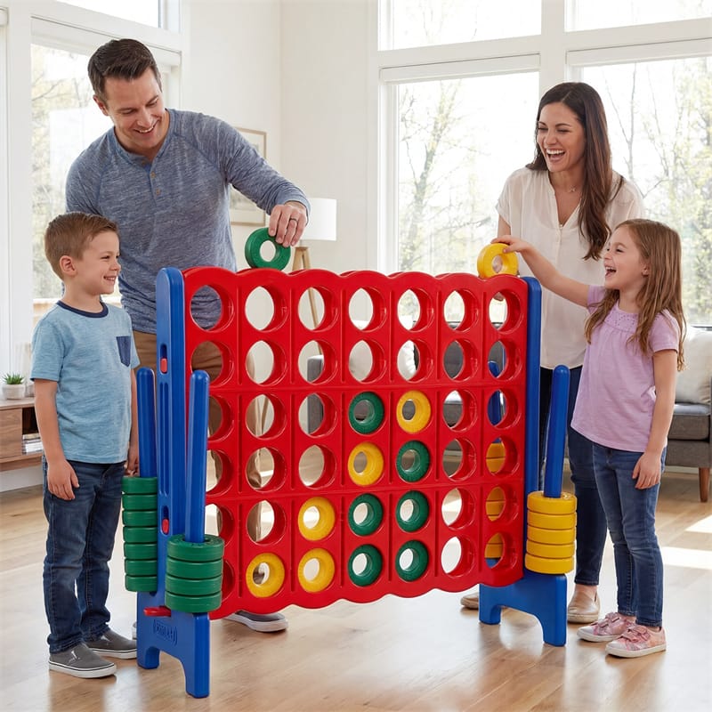 Giant 4-in-a-Row Game Set, 3.5FT Jumbo 4-to-Score Connect Game w/ 42 Rings & Quick-Release Slider, Indoor Outdoor Family Yard Game