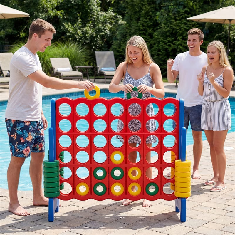 Giant 4-in-a-Row Game Set, 3.5FT Jumbo 4-to-Score Connect Game w/ 42 Rings & Quick-Release Slider, Indoor Outdoor Family Yard Game