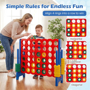 Giant 4-in-a-Row Game Set, 3.5FT Jumbo 4-to-Score Connect Game w/ 42 Rings & Quick-Release Slider, Indoor Outdoor Family Yard Game