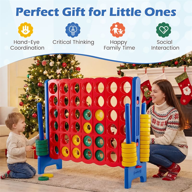 Giant 4-in-a-Row Game Set, 3.5FT Jumbo 4-to-Score Connect Game w/ 42 Rings & Quick-Release Slider, Indoor Outdoor Family Yard Game