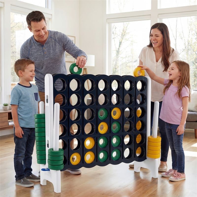 Giant 4-in-a-Row Game Set, 3.5FT Jumbo 4-to-Score Connect Game w/ 42 Rings & Quick-Release Slider, Indoor Outdoor Family Yard Game