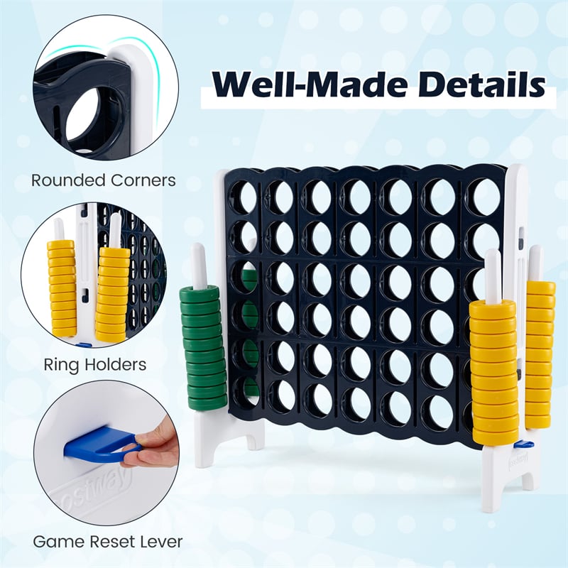 Giant 4-in-a-Row Game Set, 3.5FT Jumbo 4-to-Score Connect Game w/ 42 Rings & Quick-Release Slider, Indoor Outdoor Family Yard Game